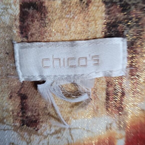 Chico’s Orange Gold Metallic Abstract Blazer Jacket Large Artsy Graphic Shimmer - Picture 7 of 9